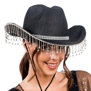 Cowboyhat med strass sort