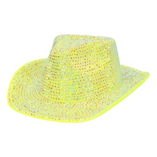 Cowboyhat med Strass UV Neongul