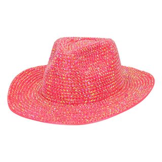 Cowboyhat med Strass UV Neonlyserød