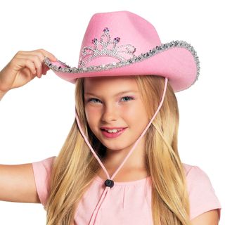 Cowboyhat Lyserød med Tiara til Børn