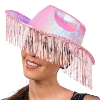 Cowboyhat lyserød skinnende med frynser