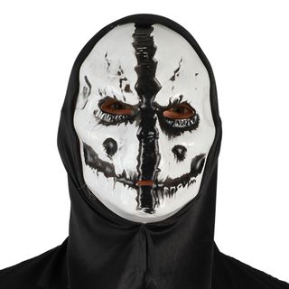 Demonmaske med hette svart/hvit