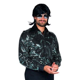 Disco Skjorte Herre Sort Turkis Deluxe