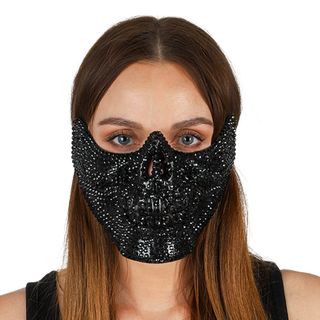 Dödskalle Halvmask med Strass Svart