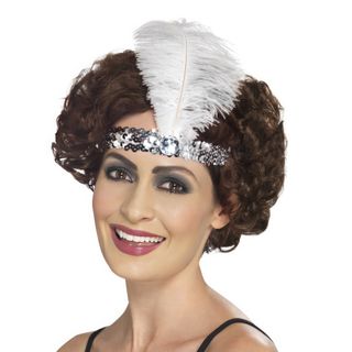 Flapper Pandebånd med Hvid Fjer