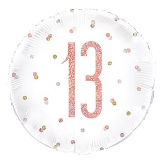 Folieballon 13 Hvid/Rosaguld Prikket