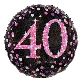 Folieballon 40 Happy Birthday Lyserød Sparkling