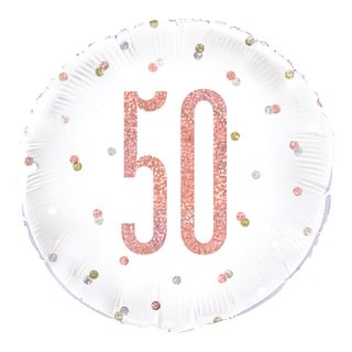 Folieballon 50 Hvid/Rosaguld Prikket