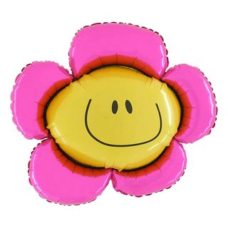 Folieballon Blomst Smiley Lyserød