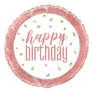 Folieballon Happy Birthday Hvid/Rosaguld