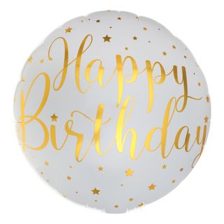 Folieballon Happy Birthday Hvid/Guld