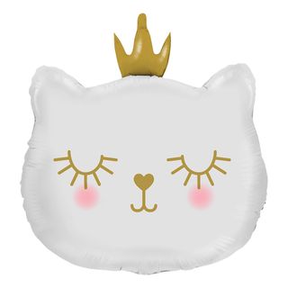 Folieballong Vit Katt med Krona