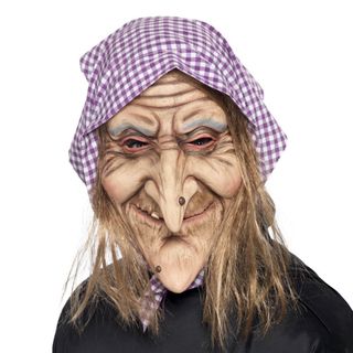 Gammel Heks med Tørklæde Maske