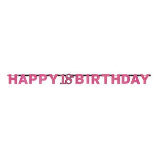 Guirlande 18 Happy Birthday Sort/Lyserød Glitter