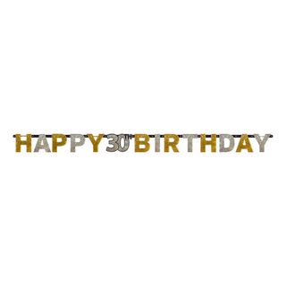 Guirlande 30 Happy Birthday Sølv/Guld Glitter
