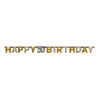 Guirlande 50 Happy Birthday Sølv/Guld Glitter