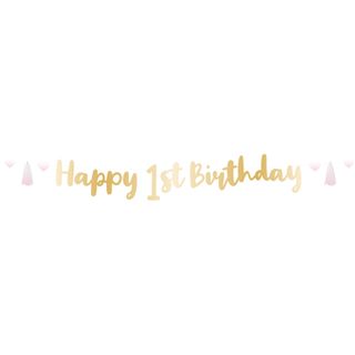 Guirlande Happy 1st Birthday Lyserød/Guld