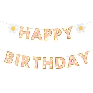 Guirlande Happy Birthday med Blomster
