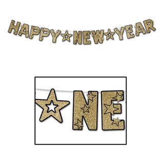 Guirlande Happy New Year Guld/Glitter