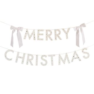 Guirlande Merry Christmas Hvid med Rosetter
