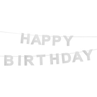 Glitterbanner Happy Birthday Sølv