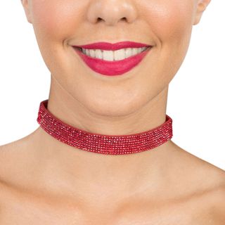 Choker Halskæde med Røde Strasssten