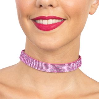 Choker Halskæde med Strass Lyserød