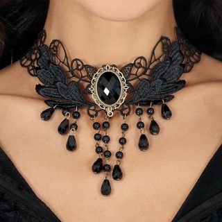 Halskæde Choker Sort med Perler