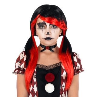 Harlequin Svart/Rød Barneparykk