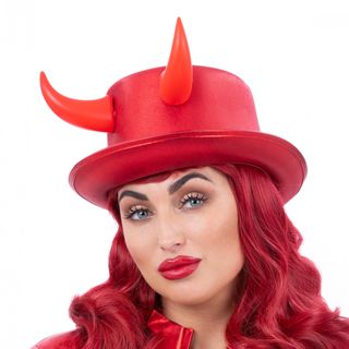Høj hat med Djævelhorn Metallic Rød
