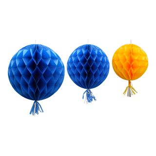 Honeycomb med Kvast Blå/Gul Hængende Dekoration
