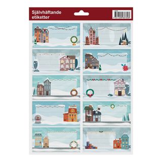 Juleetiketter Vinterhus