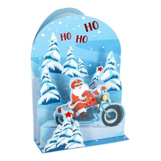 Julekort Pop-Up Julemand på Motorcykel