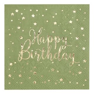 Kaffeservietter Happy Birthday Grøn/Guld