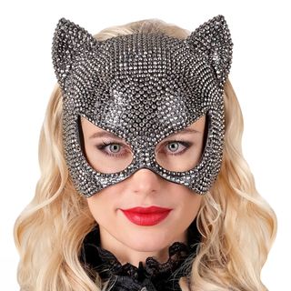 Kat Halvmaske med Strass