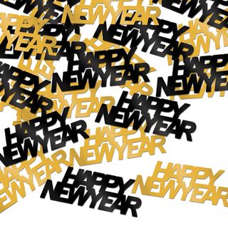 Konfetti Happy New Year Guld og Sort