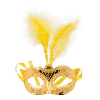 Øjenmaske med Fjer Guld Metallic