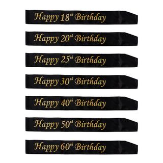 Ordensbånd Happy Birthday med Årstal Sort/Guld