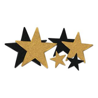 Papirdekorationer Stjerner Sort/Guld Glitrende