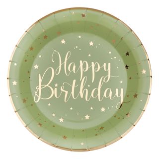 Paptallerken Happy Birthday Grøn/Guld