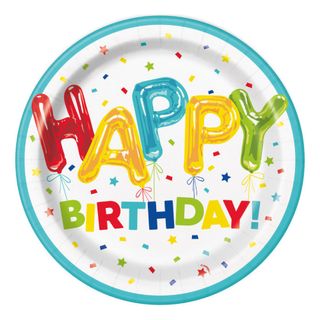Paptallerkener Balloner Happy Birthday