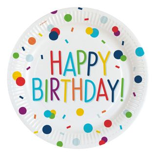 Paptallerkener Happy Birthday Konfetti