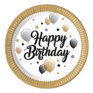 Paptallerkener Happy Birthday med Guldkant