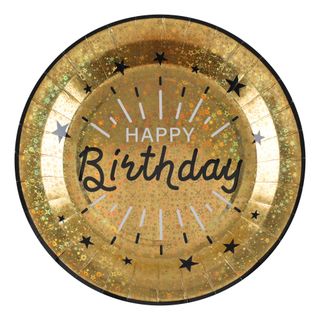 Paptallerkerner Sparkling Happy Birthday Sort/Guld