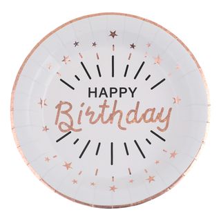 Paptallerkerner Sparkling Happy Birthday Hvid/Roséguld