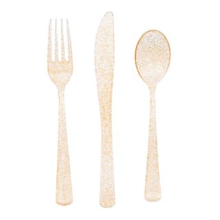 Plastikbestik Guld Glitter