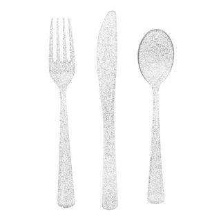 Plastbestik Sølv Glitter