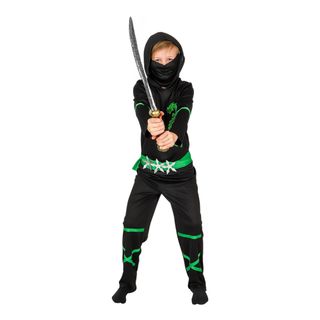 Power Ninja Svart/Grön Barn Maskeraddräkt