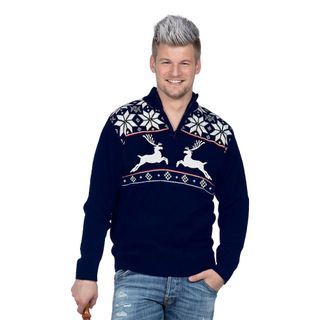 Rens Blå Juletrøje med Lynlås