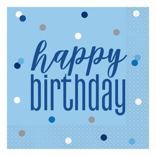 Servietter Happy Birthday Blå Prikket